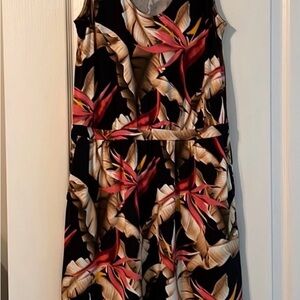 Tommy Bahama Black Tropical Floral Midi Dress Bird of Paradise Print